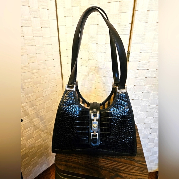 Brighton "Constance" Style Handbag Croc-Embossed Leather Front. Vintage 2001 - Picture 1 of 7